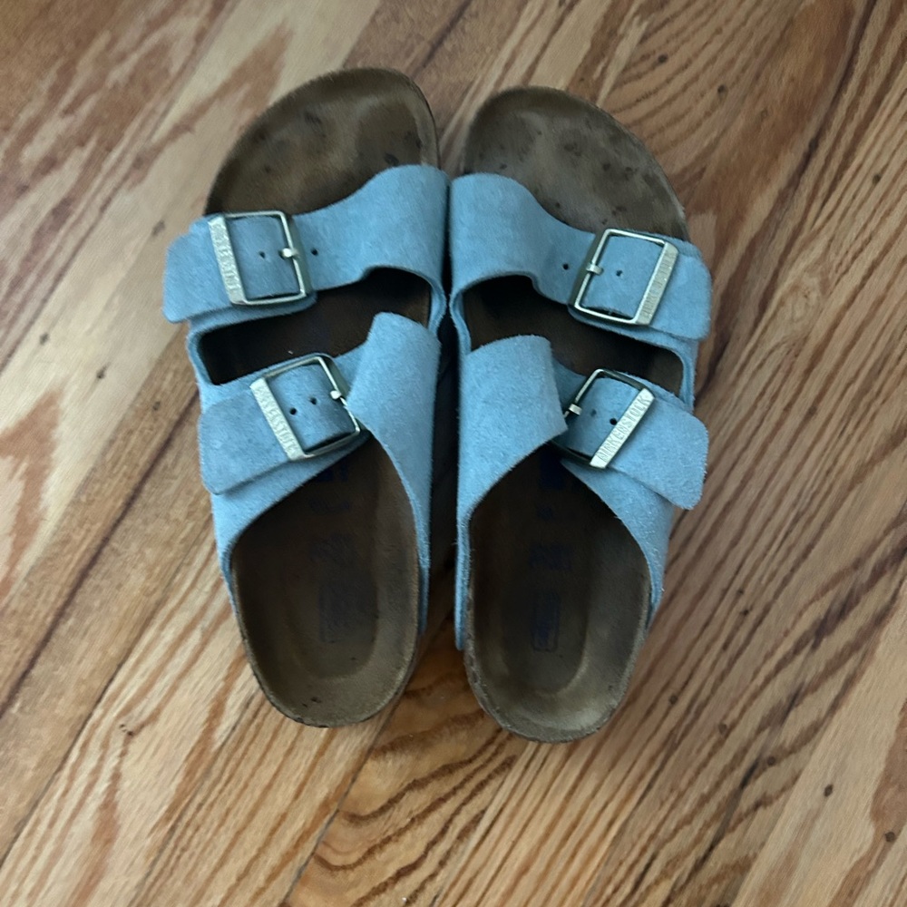 Double Strap Blue Suede Sandals